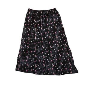 VINTAGE 90s Y2K Delia*s satin dark floral grunge bias cut midi slip‎ skirt M
